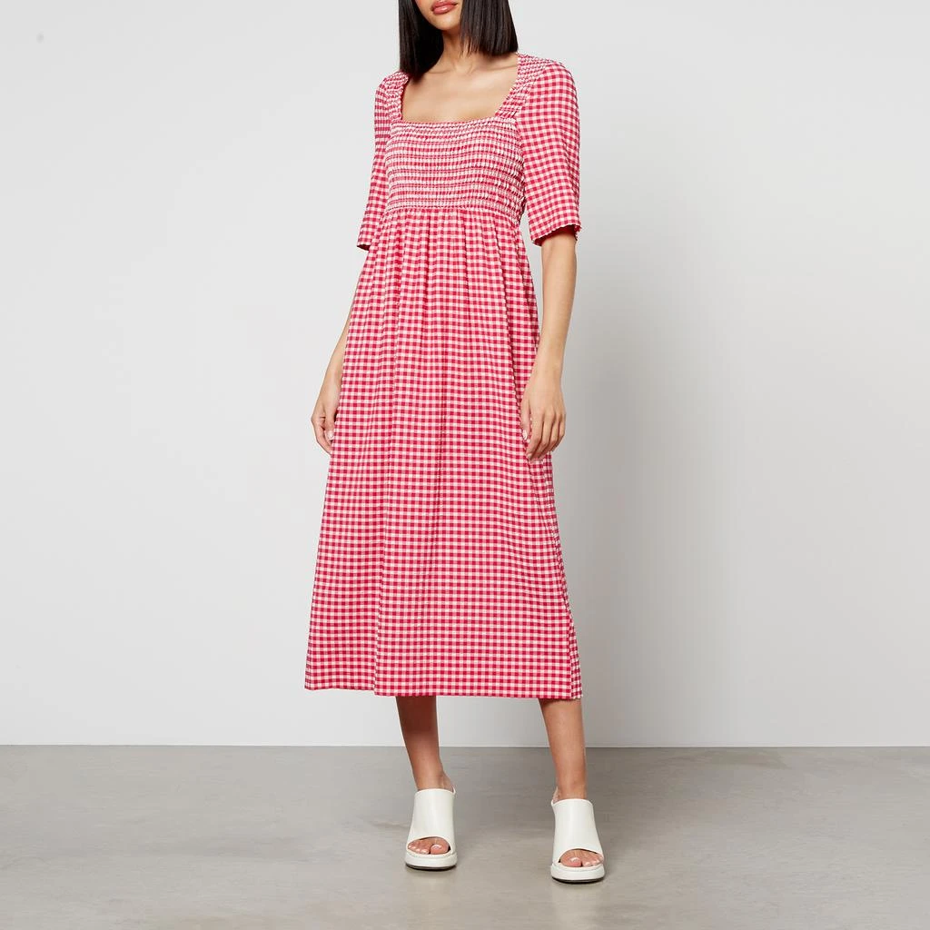 Ganni Smocked Checked Seersucker Dress 3