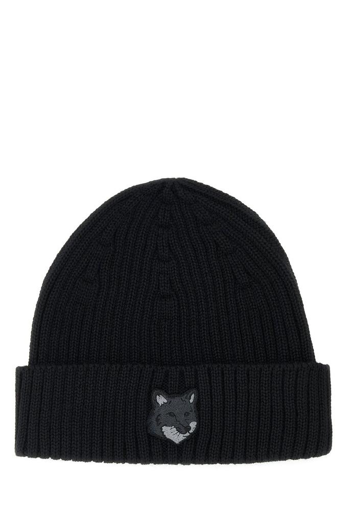 帽子 Maison Kitsune BOLD FOX HEAD BEANIE BOLD FOX HEAD LEATHER PATCH BEANIE | Maison Kitsuné
