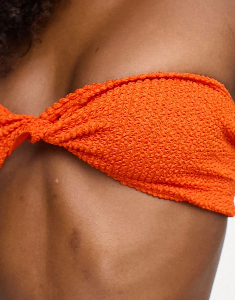 ASOS ASOS DESIGN mix and match crinkle micro bandeau bikini top in deep orange 4