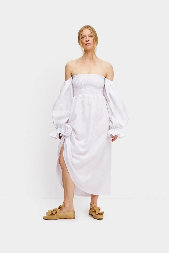 Shop Atlanta Linen Dress with Rose Detail in White on Sale at BeyondStyle   Get 50% Off Atlanta Linen Dress with Rose Detail in White with Limited-Time  Flash Deals, Exclusive Discounts, and