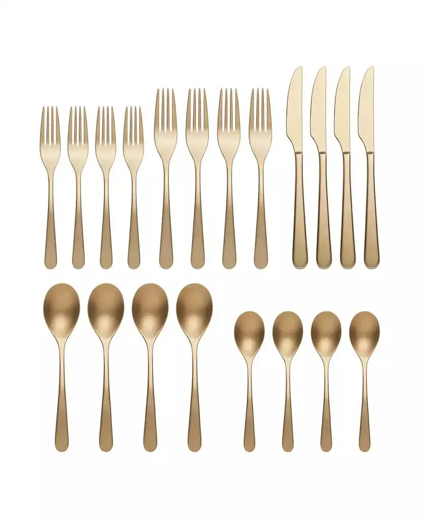 Macy's Kenbrook Champagne Tumbled 20 Piece Everyday Flatware Set, Service For 4