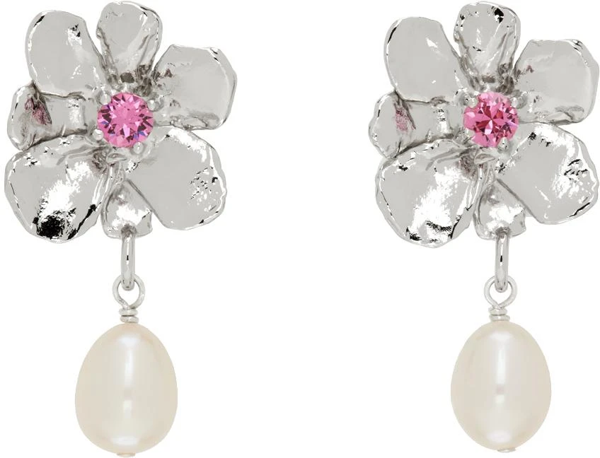 Mondo Mondo Silver Flower Pearl Drop Earrings 1