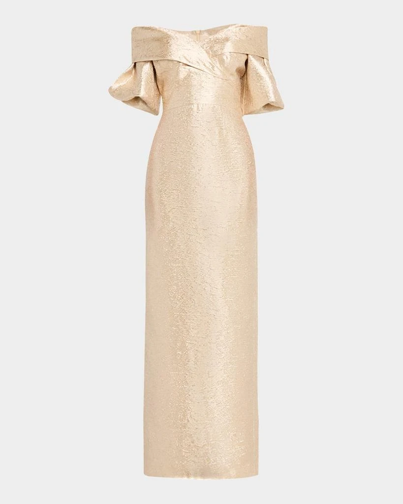 Teri Jon Off-Shoulder Metallic Jacquard Column Gown 1