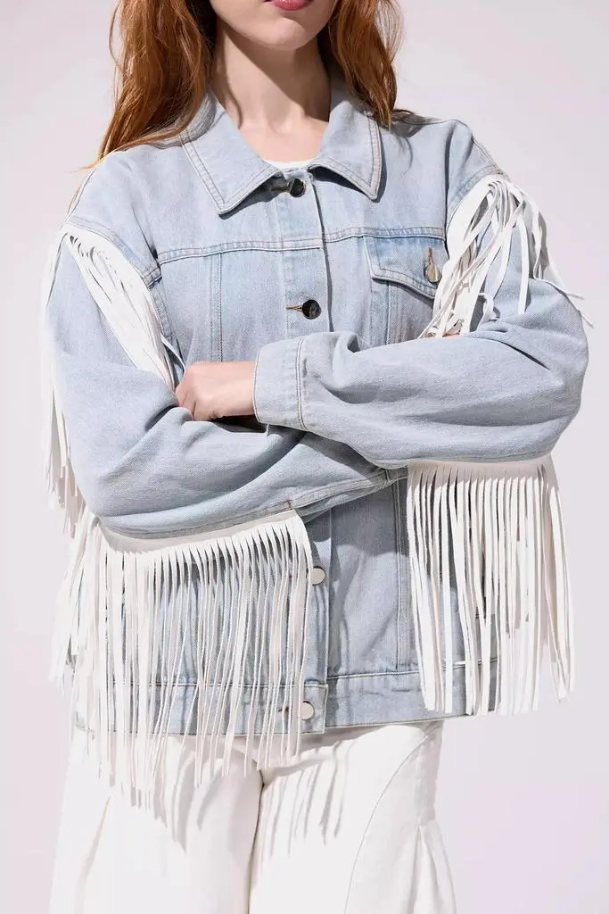 Azalea Wang Azalea Wang Arla Fringe Denim Jacket