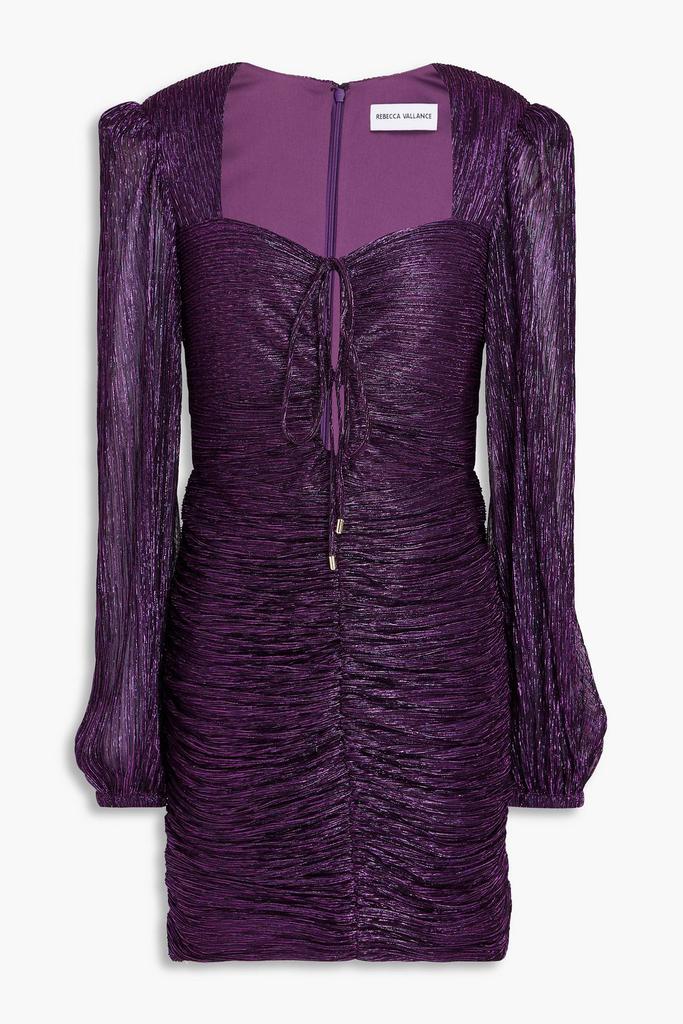REBECCA VALLANCE Leonie ruched metallic ribbed-knit mini dress