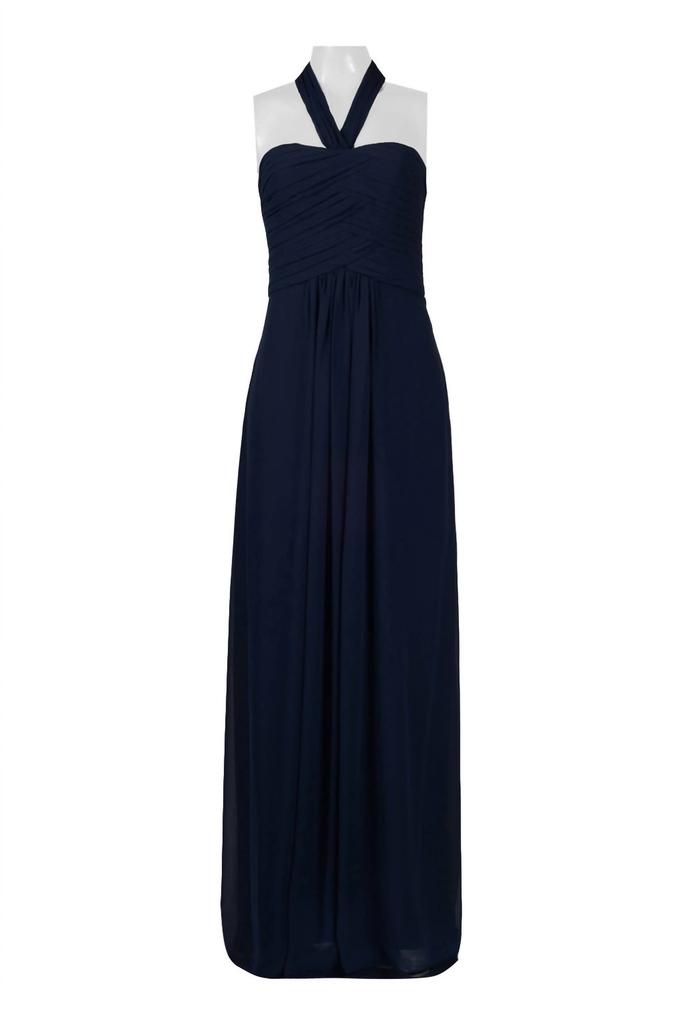 Monique Lhuillier Monique Lhuillier - Halter Neck Ruched Evening Dress