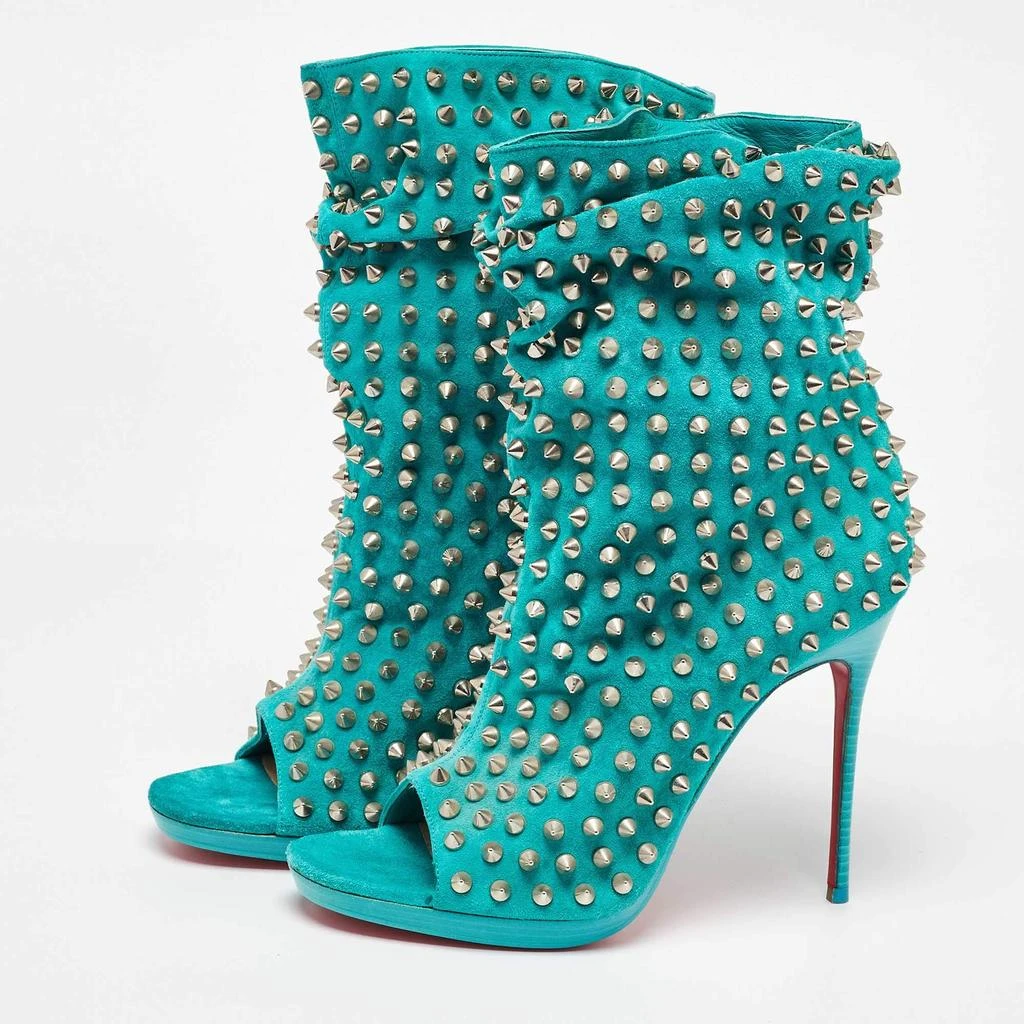 Christian Louboutin Christian Louboutin Aqua Blue Suede Guerilla Spiked Ankle Length Boots Size 36 2