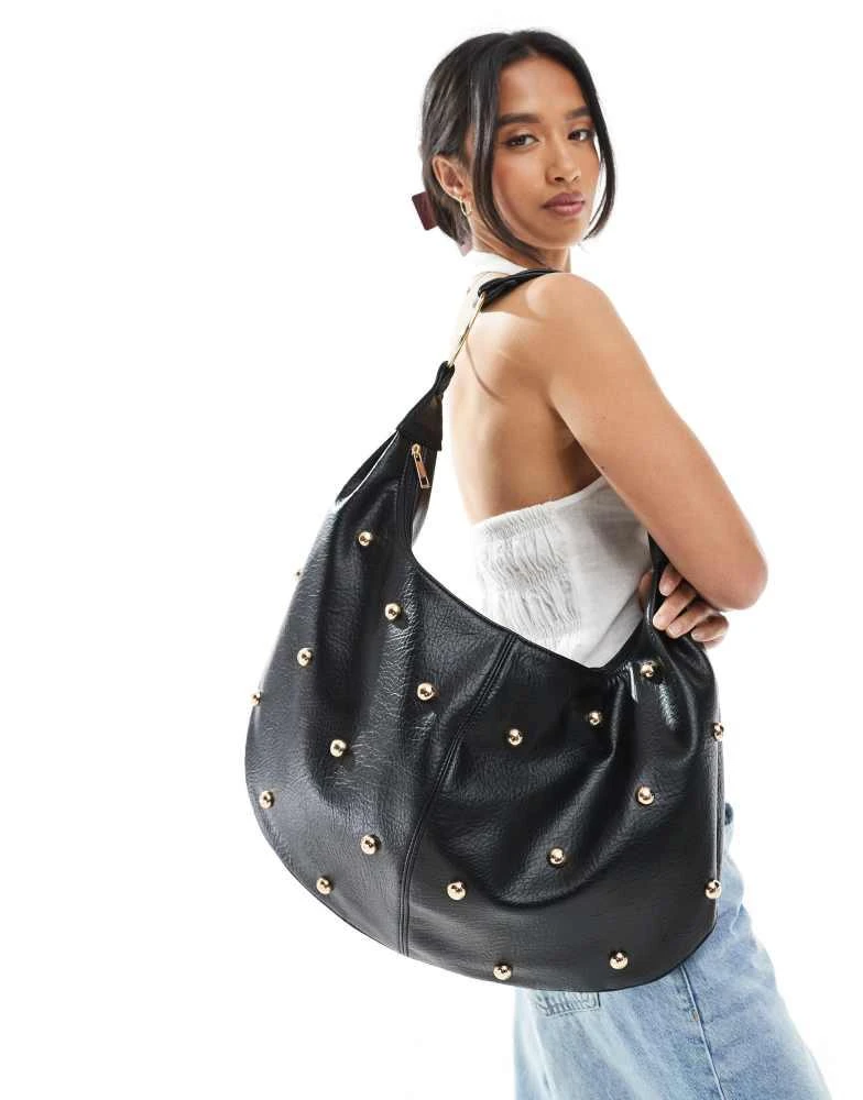 New Look New Look studded slouch shoulder bag in black 1