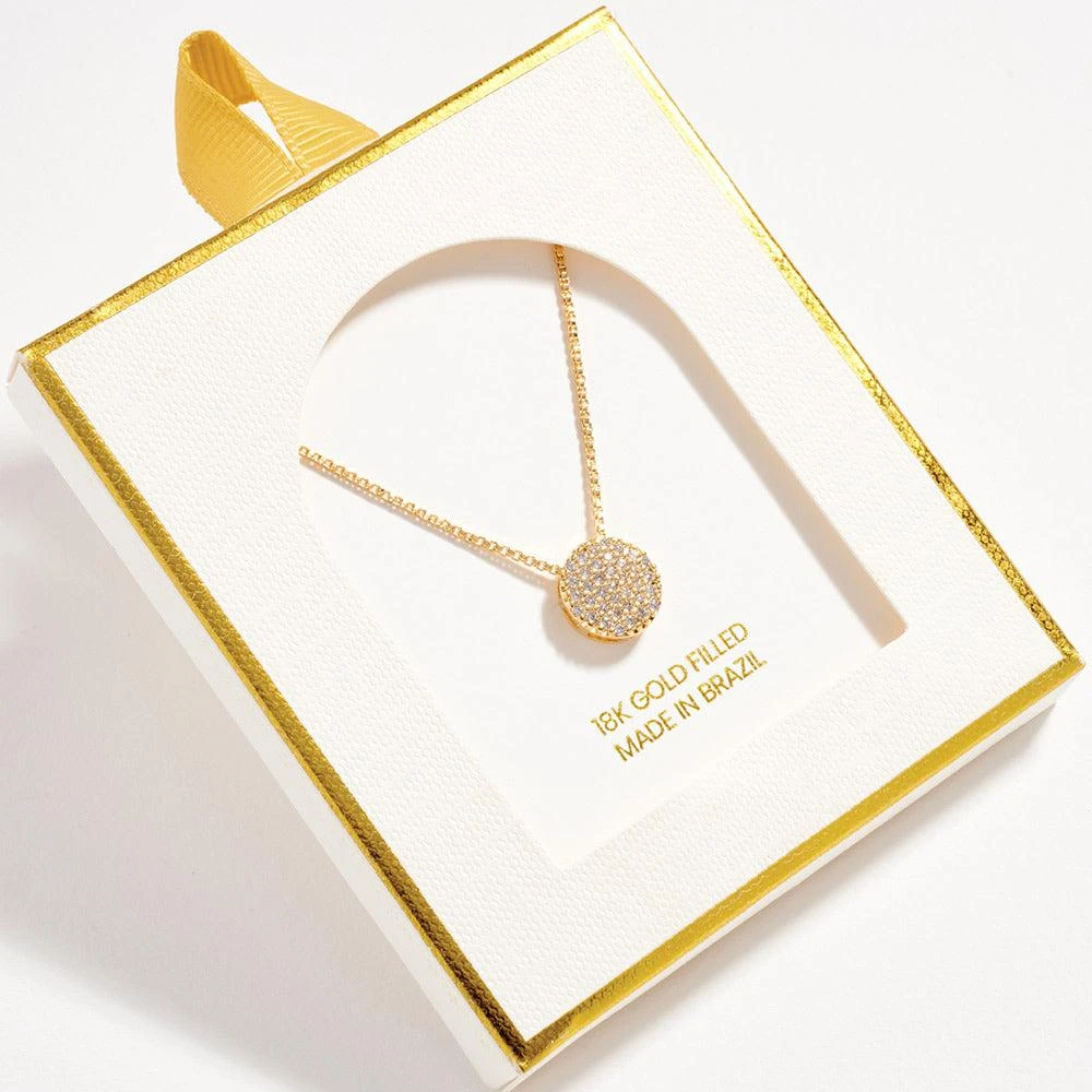 FASHNZFAB 18K Gold Filled CZ Stone Paved Disc Pendant Necklace 2