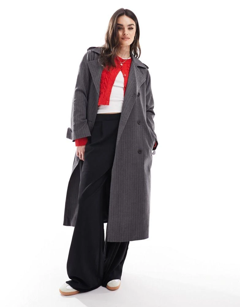 ASOS ASOS DESIGN oversized pinstripe trench coat in grey 1