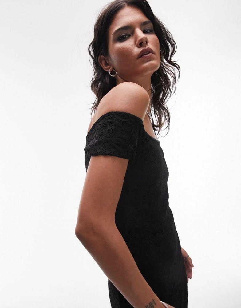Topshop Topshop bardot lace maxi dress in black 3