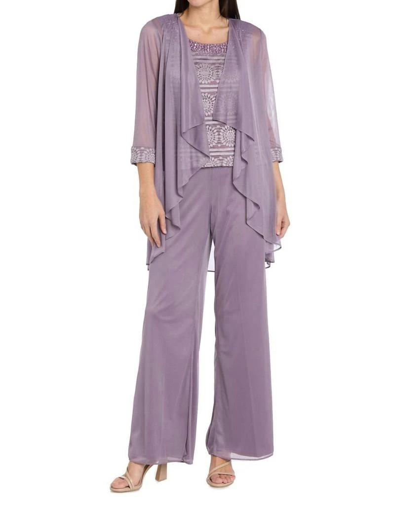 R&M Richards Glitter Embroidered Pant Suit With Pearl Neckline In Lavender