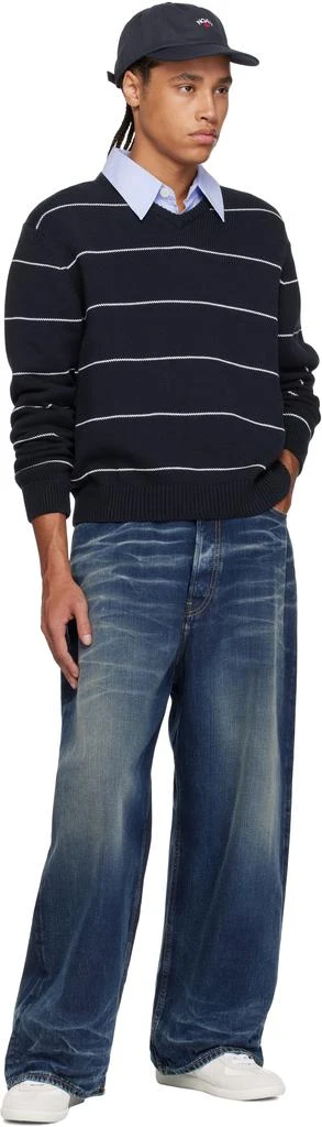 Noah Navy Striped V-Neck Sweater 4