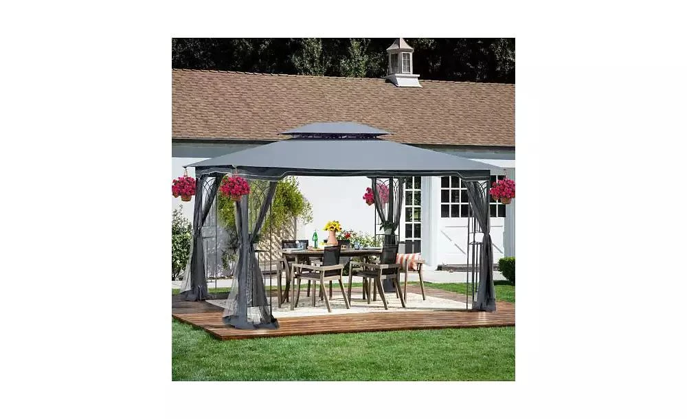 Flynama 13x10ft Outdoor Patio Gazebo Canopy Tent with Ventilated Double Roof and Detachable Mosquito Net Gray 7