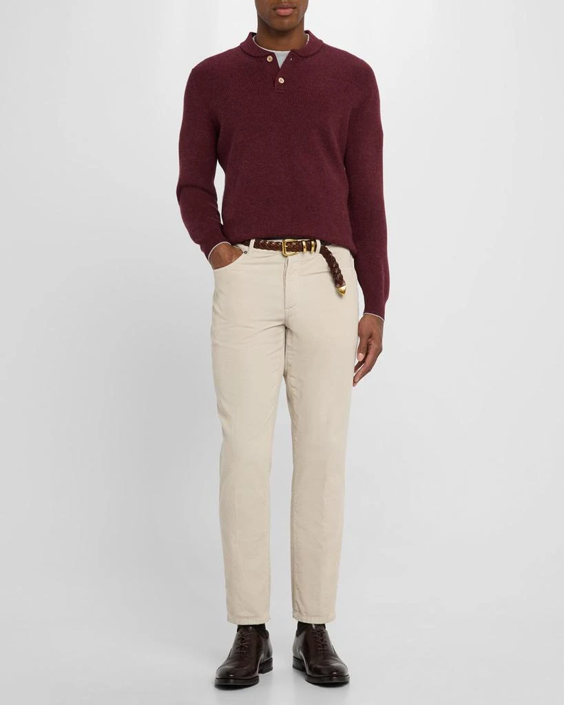 Brunello Cucinelli Men's Ribbed Cashmere Henley Sweater 2