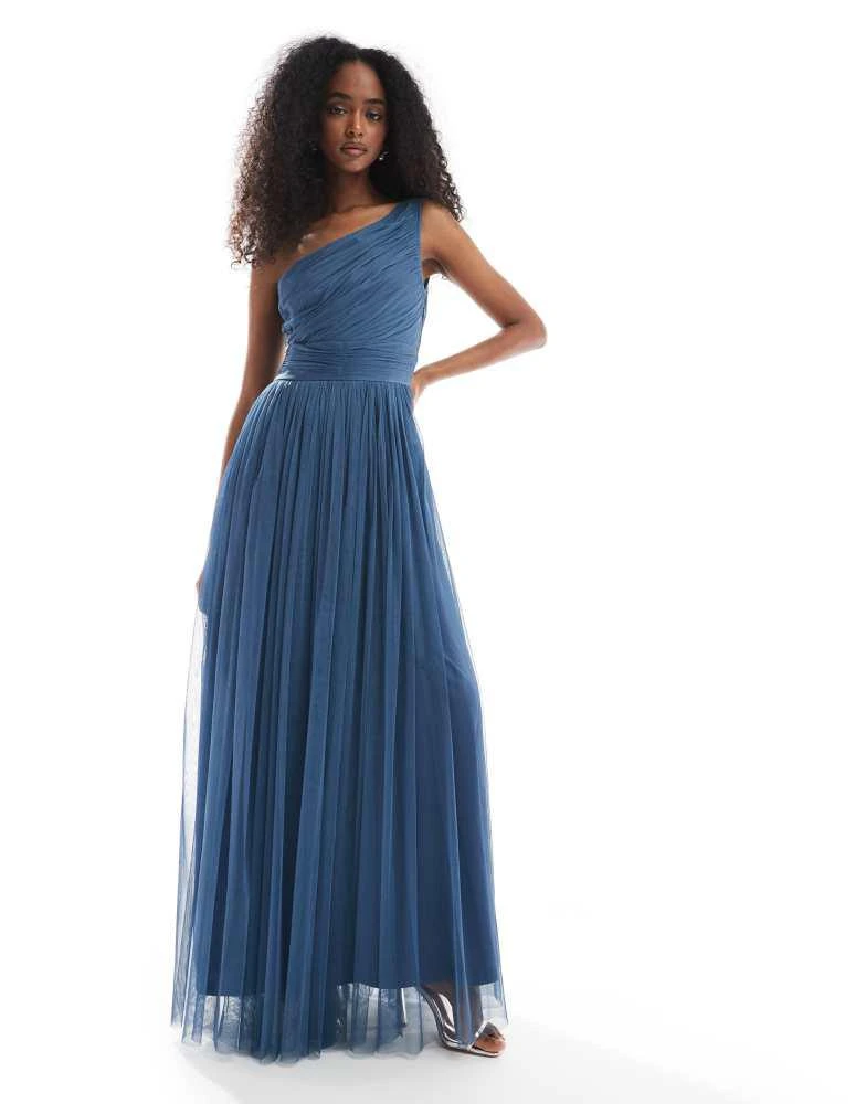 Lace & Beads Bridesmaid one shoulder maxi dress in deep blue  On Sale Now  with Up to 16% Off | Discover Exclusive Deals & Savings at BeyondStyle   Authentic Lace &