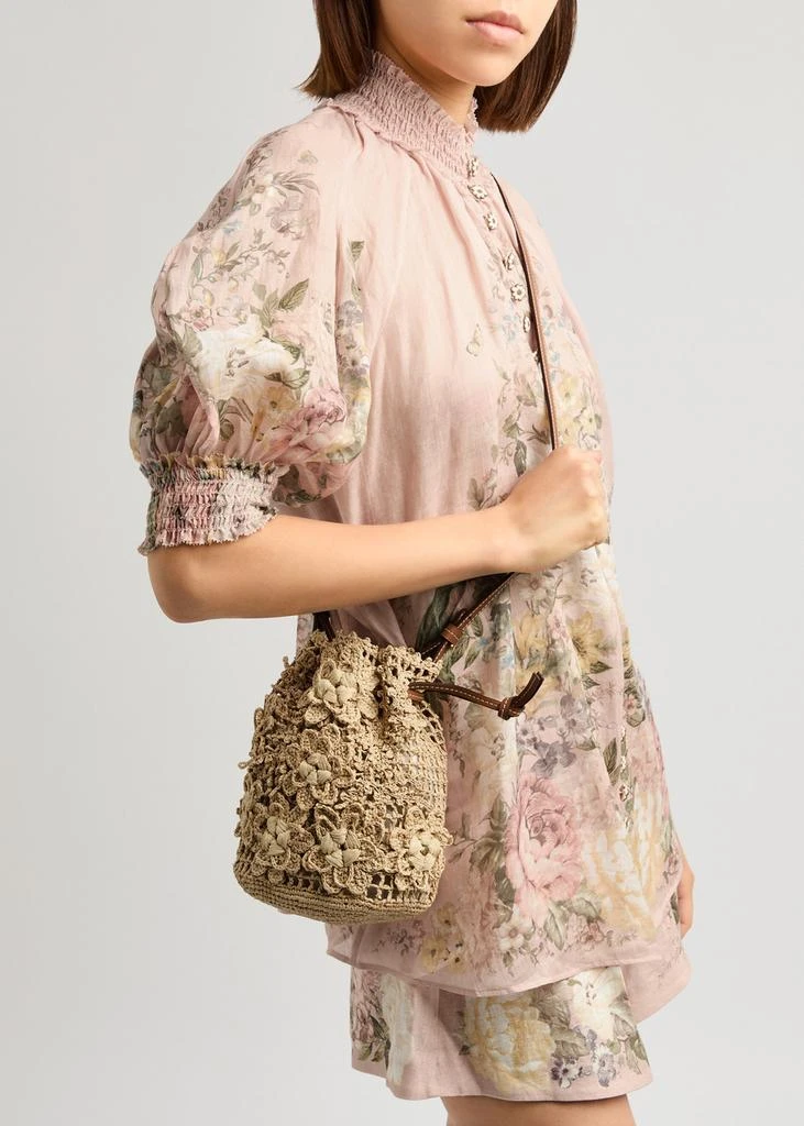 Zimmermann Floral raffia bucket bag 5