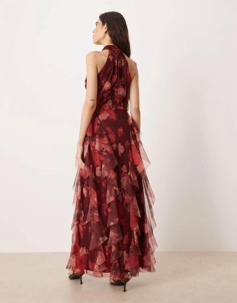 Lace & Beads Lace & Beads halter neck ruffle maxi dress in deep rose print  - Dresses & Skirts - Free Shipping - BeyondStyle