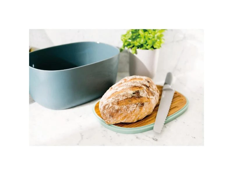 BergHOFF Leo 12.5" Bamboo Bread Box with Cutting Board, Blue & Mint 3