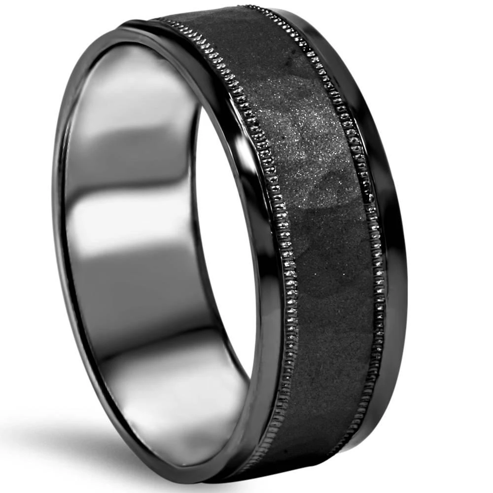 Pompeii3 8mm Hammered 10K Black Gold Mens Wedding Band Size Selectable 3