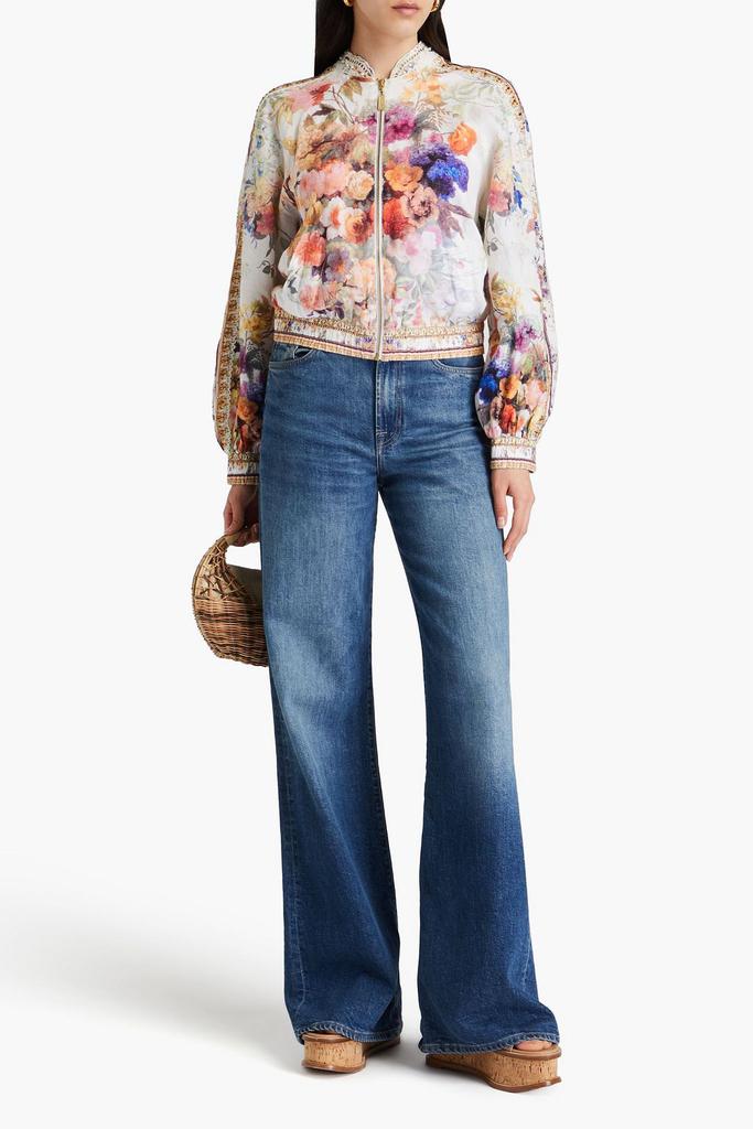 Camilla Embellished floral-print linen bomber jacket