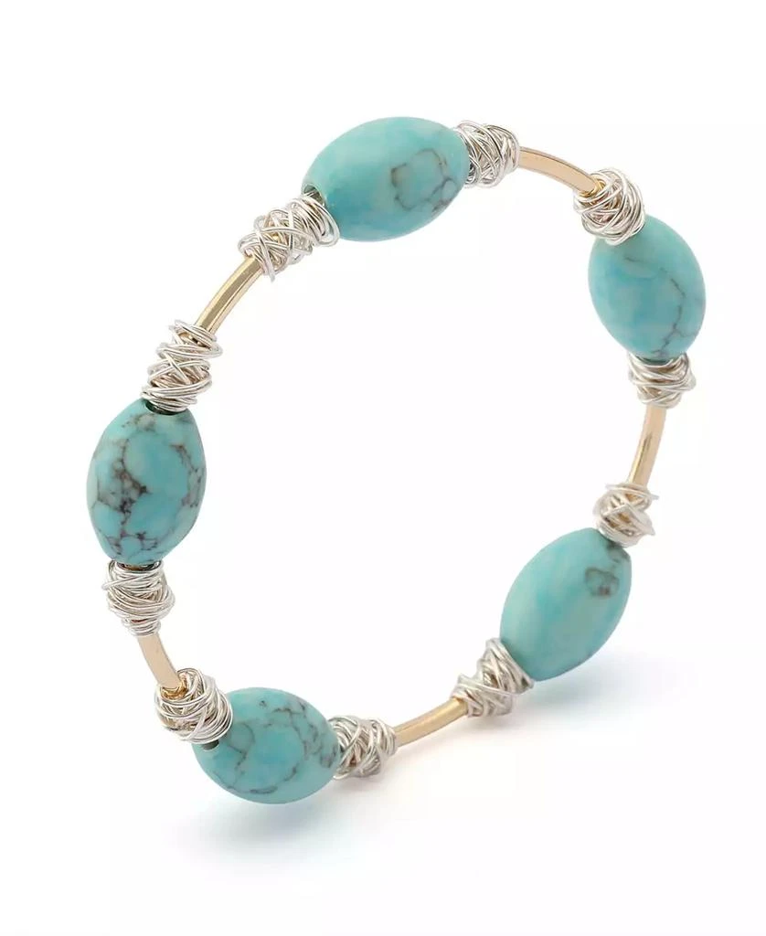 Robert Lee Morris Turquoise Stone Bead Wire Bangle Bracelet 2