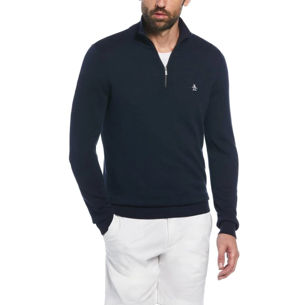 Original Penguin Cotton .25 Zip Sweater In Poseidon Blue 1
