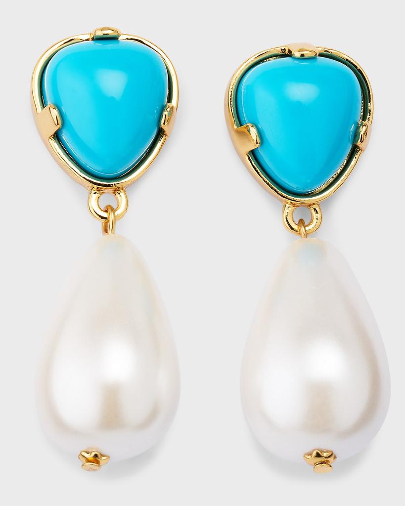 Kenneth Jay Lane Gold Turquoise Pearl Drop Earrings