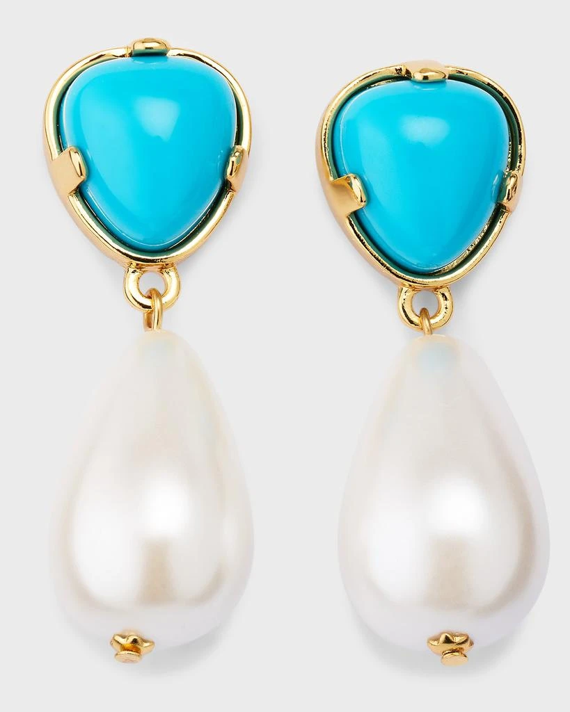 Kenneth Jay Lane Gold Turquoise Pearl Drop Earrings 1