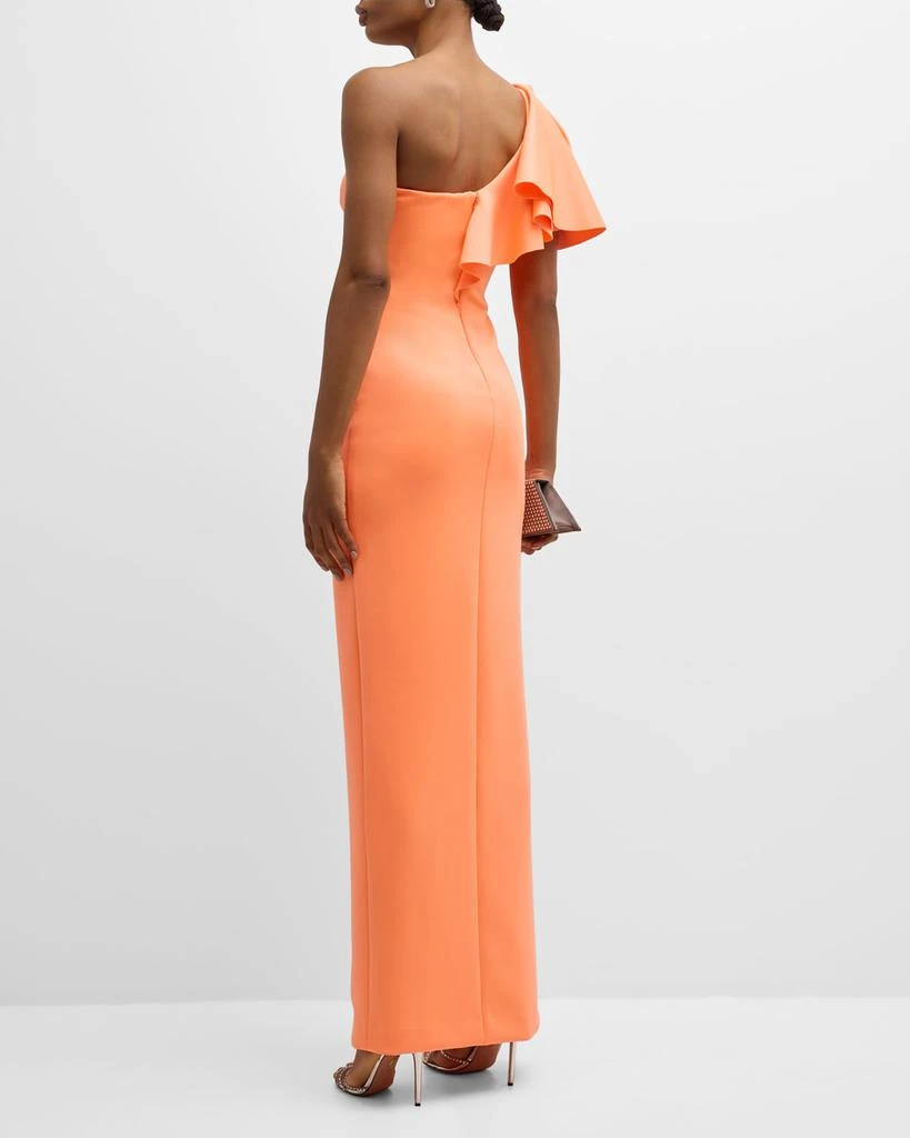 Black Halo Percy One-Shoulder Ruffle Column Gown 4