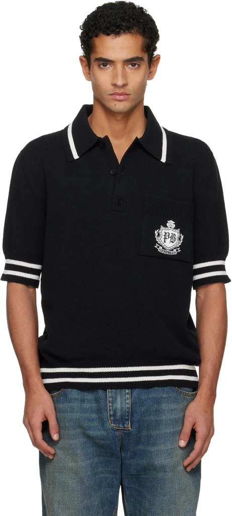 Balmain Black College Emblem Embroidery Knit Polo 1