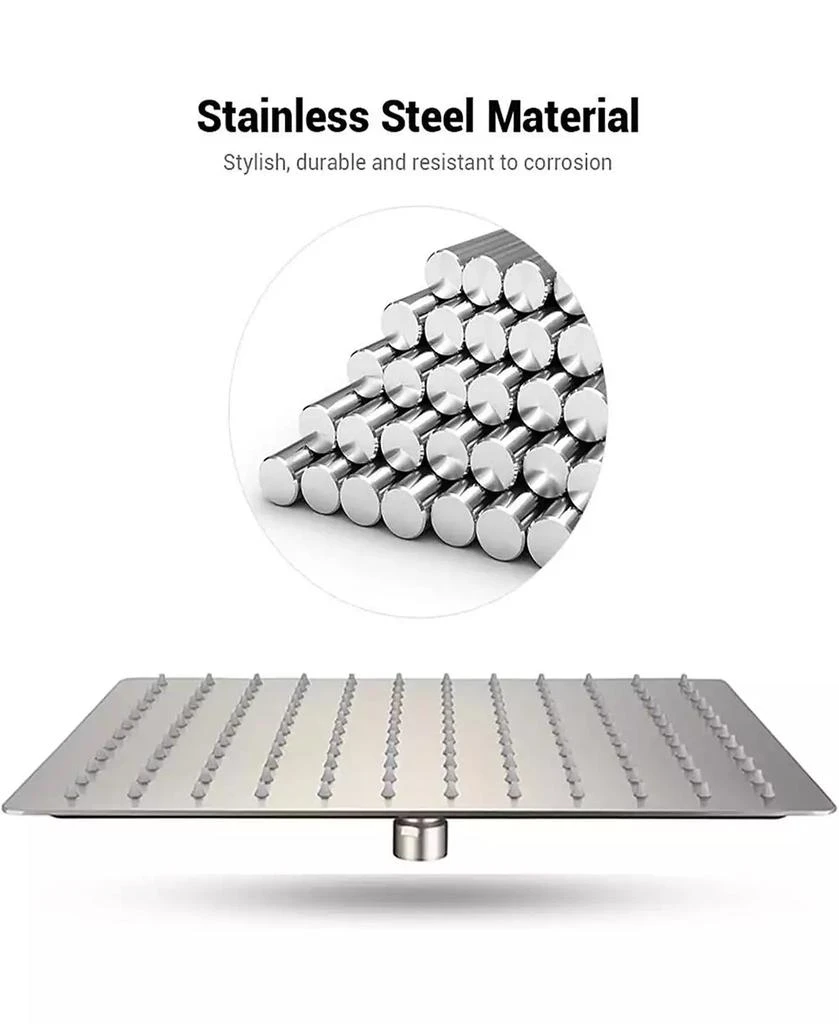 RAINSKEN 12 Inch Brushed Nickel Rain Shower Head, Square Ultra Thin 304 Stainless Steel Shower Head Full Body Coverage Waterfall Shower Head 2