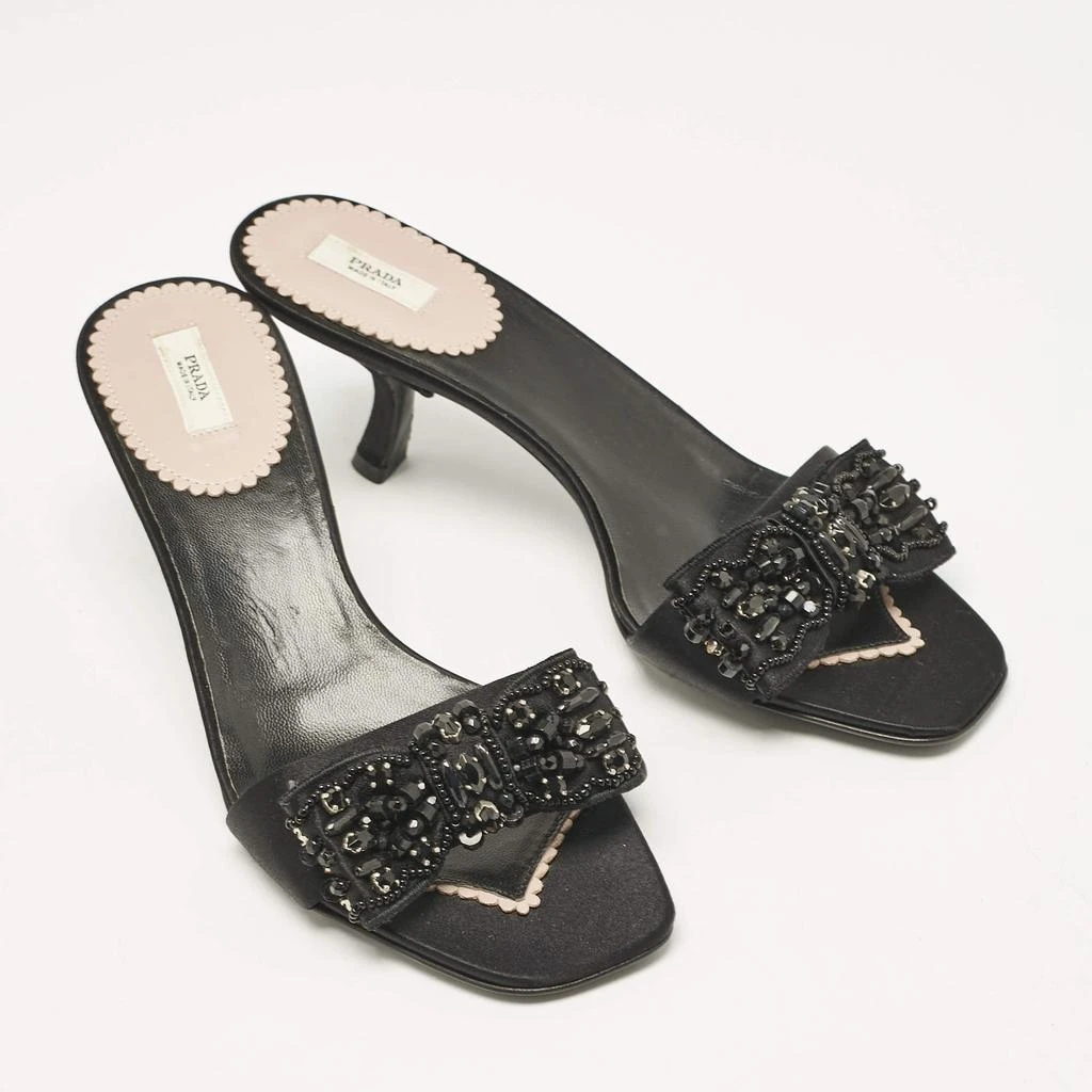 Prada Prada Black Satin Bow Embellished Slide Sandals Size 36.5 4
