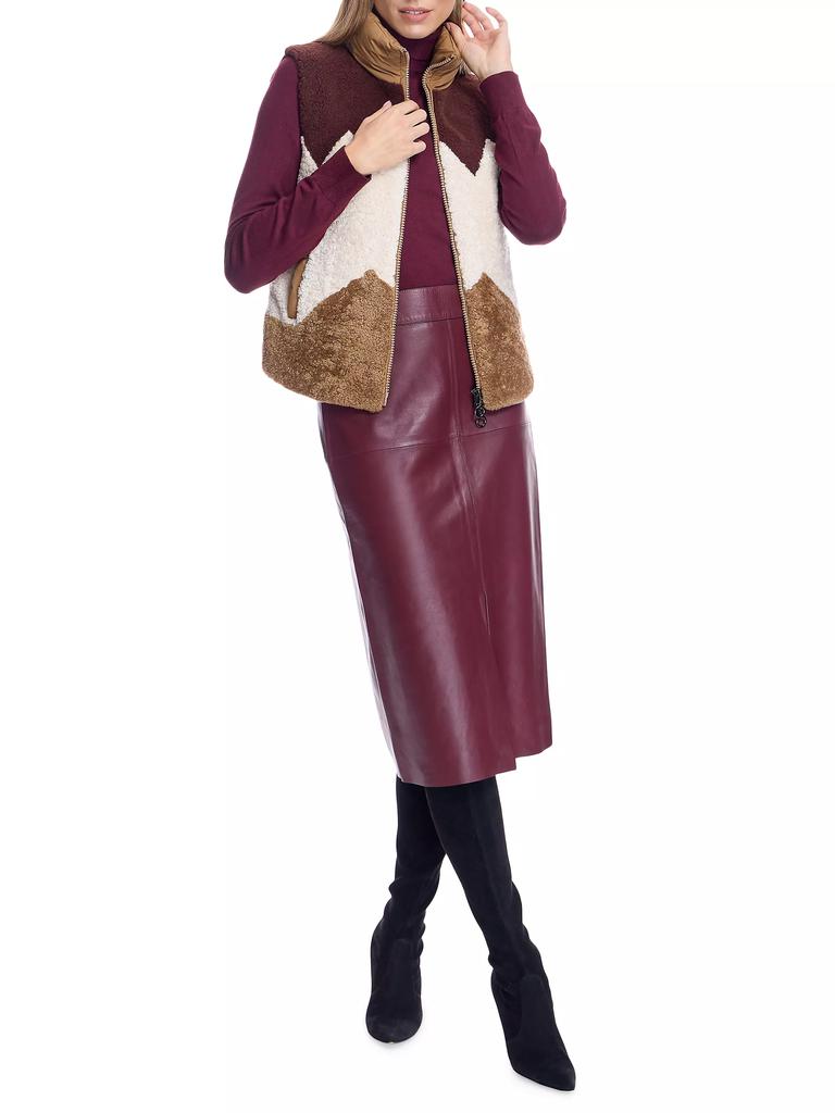 Maximilian Colorblocked Geometric Shearling Vest