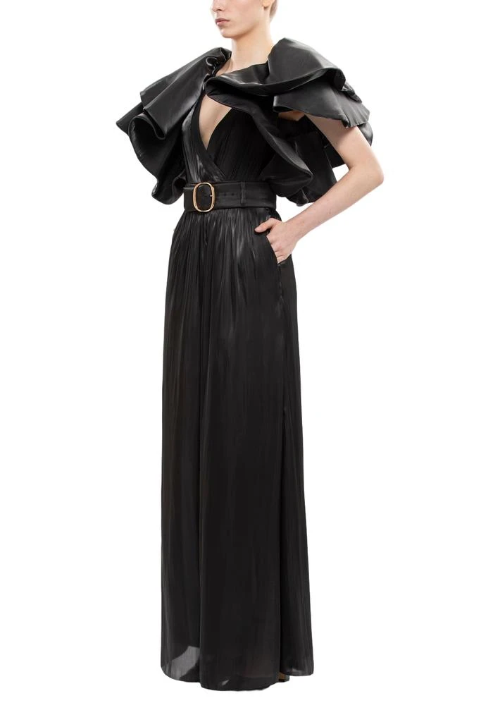 Saiid Kobeisy Deep V-Neck Ruffled Satin Bodysuit 4