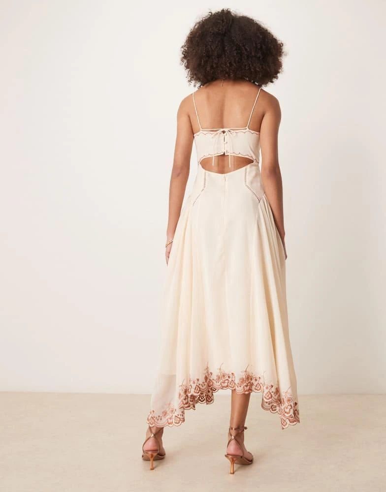 ASOS ASOS DESIGN contrast embroidered cami midi dress with ladder trim details in cream 4