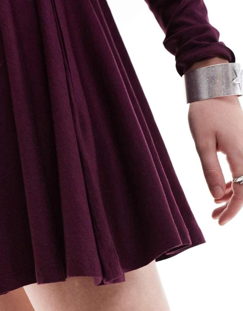 Monki Monki long sleeve mini skater dress in burgundy 3