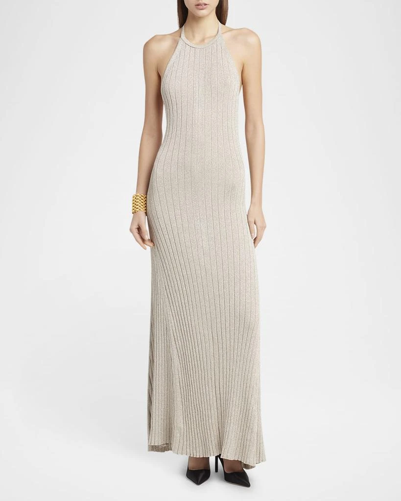 Tom Ford Metallic Ribbed Halter Maxi Gown - Silver Tom Ford Metallic Ribbed Halter Maxi Gown - Silver