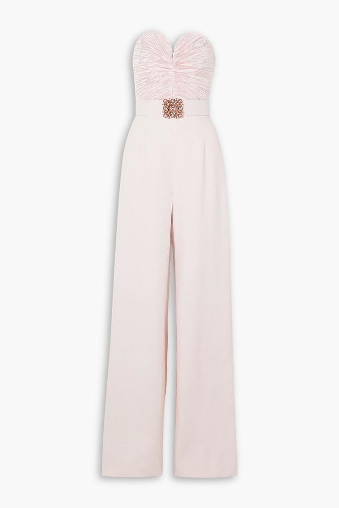 Andrew Gn Strapless embellished plissé silk-blend satin and crepe jumpsuit