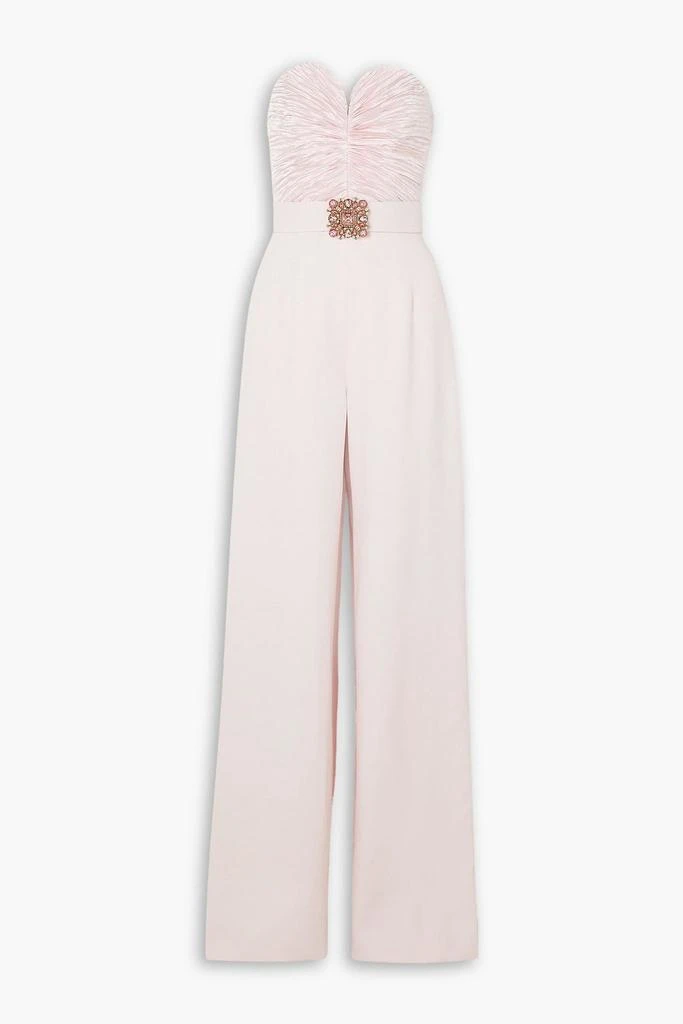 Andrew Gn Strapless embellished plissé silk-blend satin and crepe jumpsuit 1