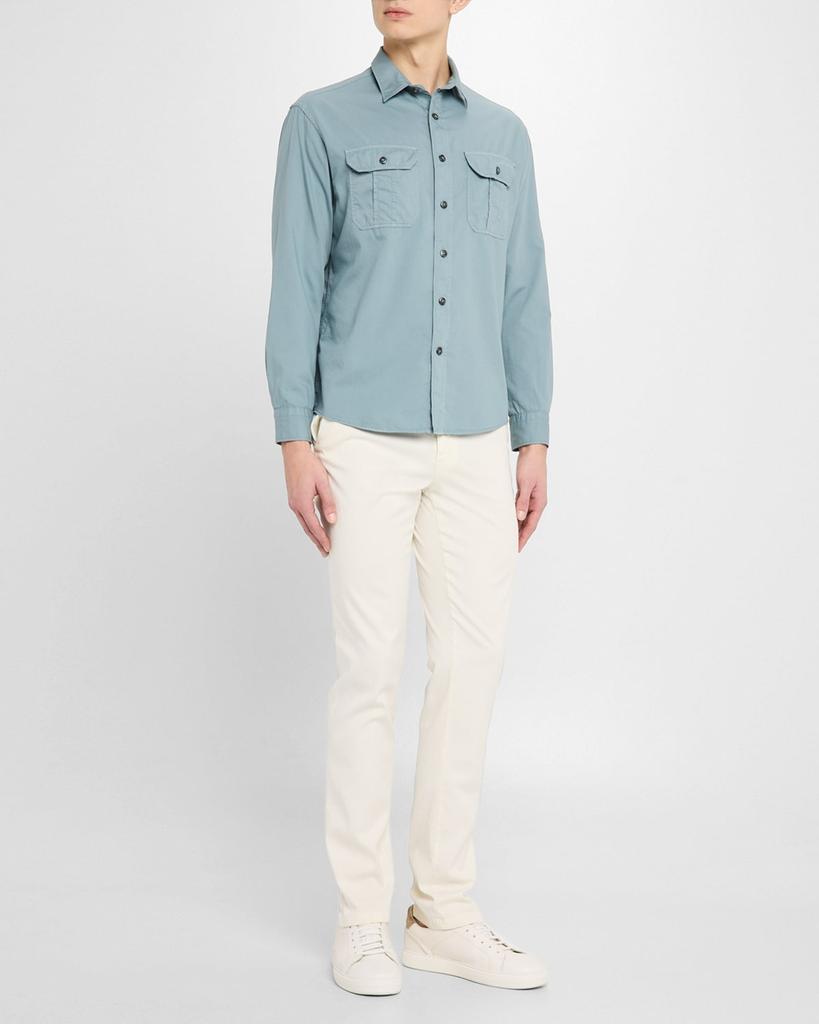Canali Men's Garment Dyed Casual Button-Down Shirt