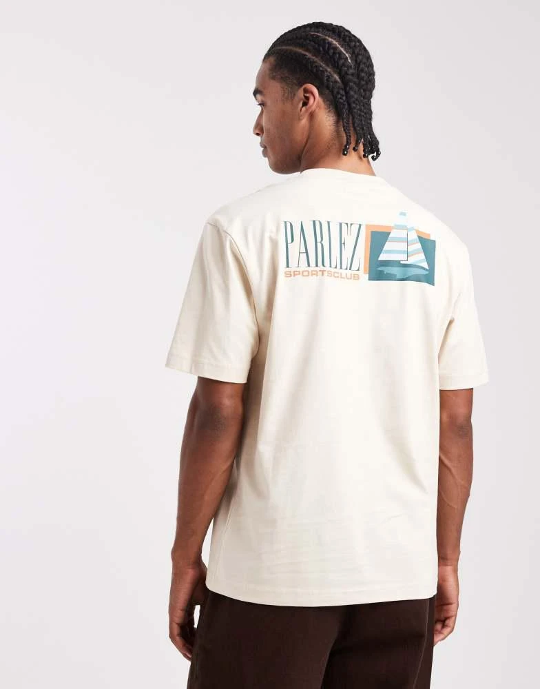 Parlez Parlez screen printed sailing graphic logo t-shirt with back print in light beige from ASOS