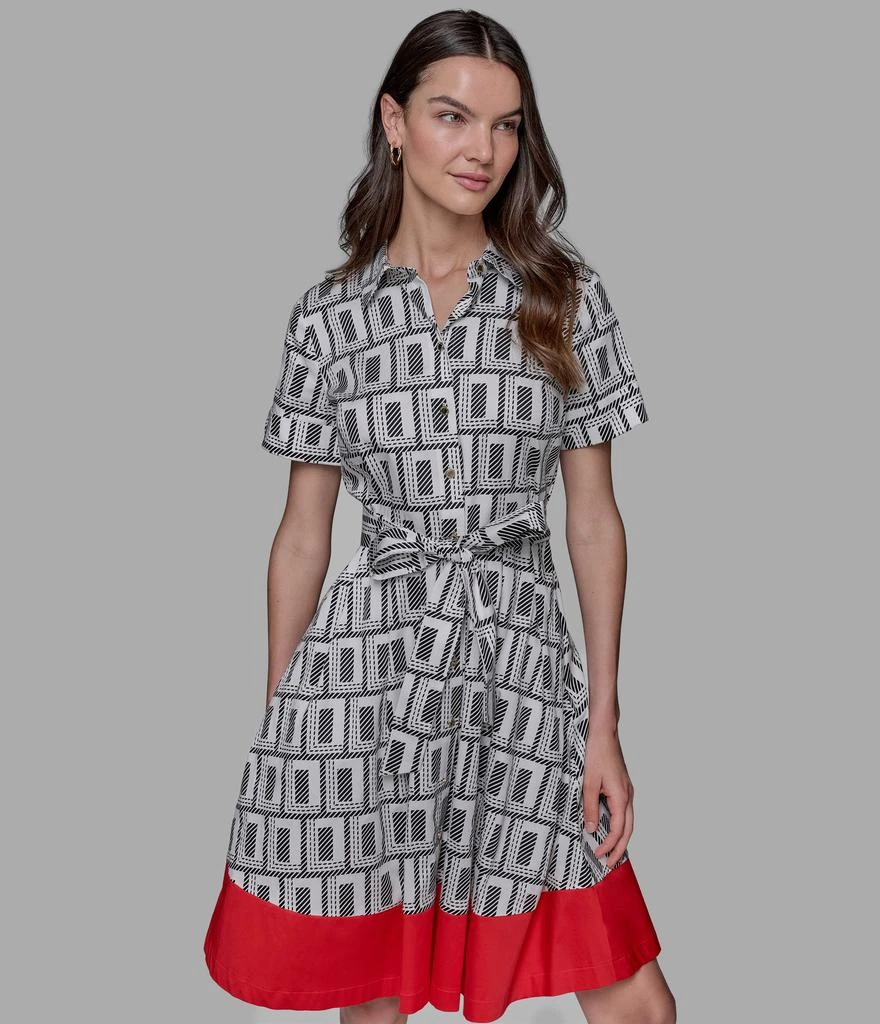 Karl Lagerfeld Paris SHORT SLEEVE BELTED FIT & FLARE DRESS 4