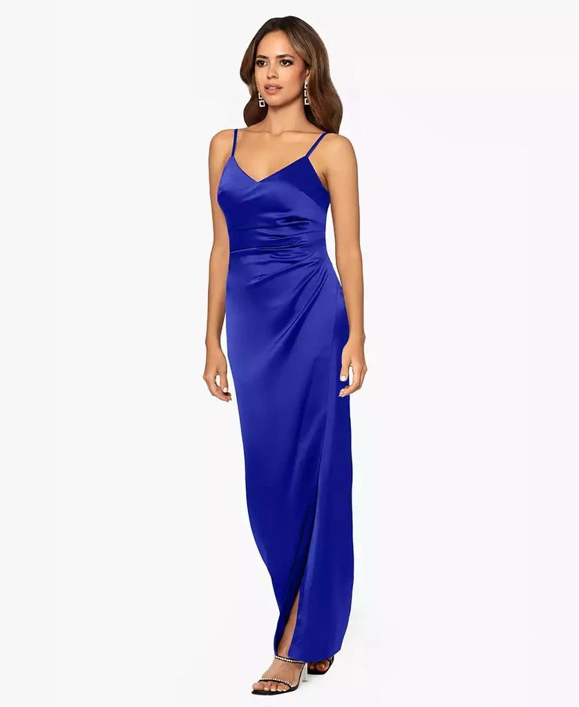 XSCAPE Women's Satin Ruched V-Neck Gown - Dresses & Skirts - Free Shipping - BeyondStyle XSCAPE Women's Satin Ruched V-Neck Gown - Dresses & Skirts - Free Shipping - BeyondStyle
