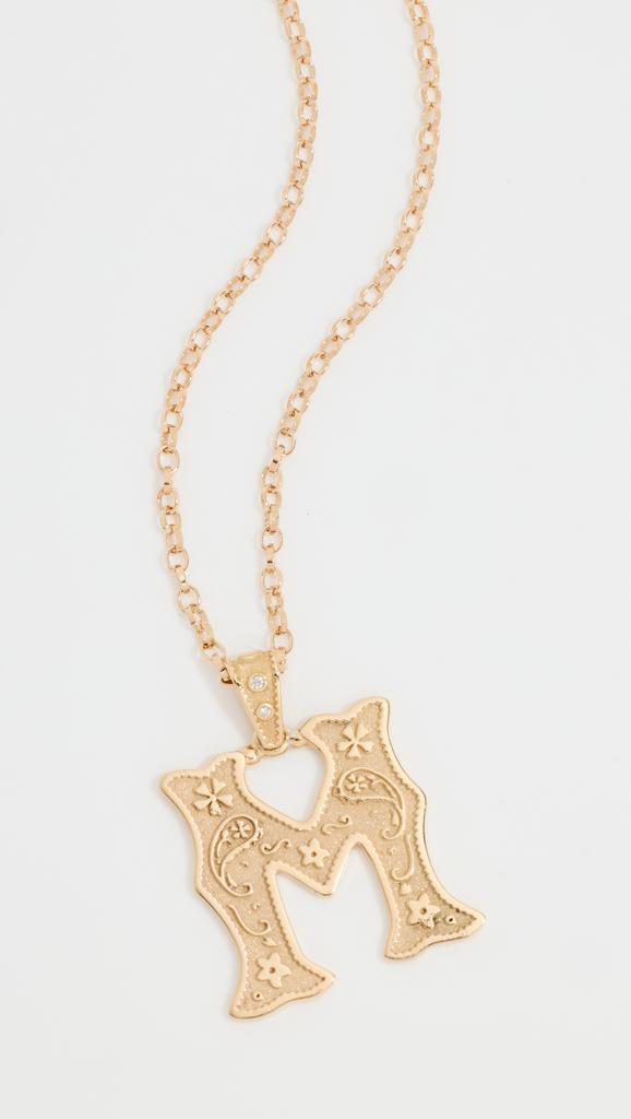Marlo Laz 14k Small Southwestern Initial Charm 1.8 Rolo Chain For Charm M