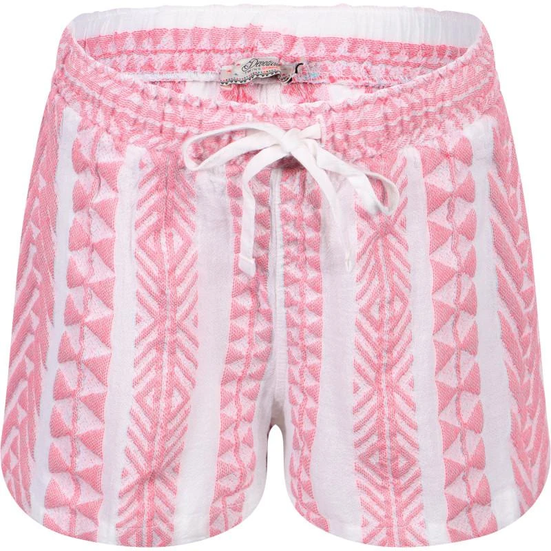Devotion Geometric print drawstring cotton shorts in pink and white 1