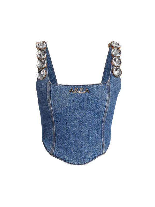 AREA Jumbo Crystal Denim Corset Top 6