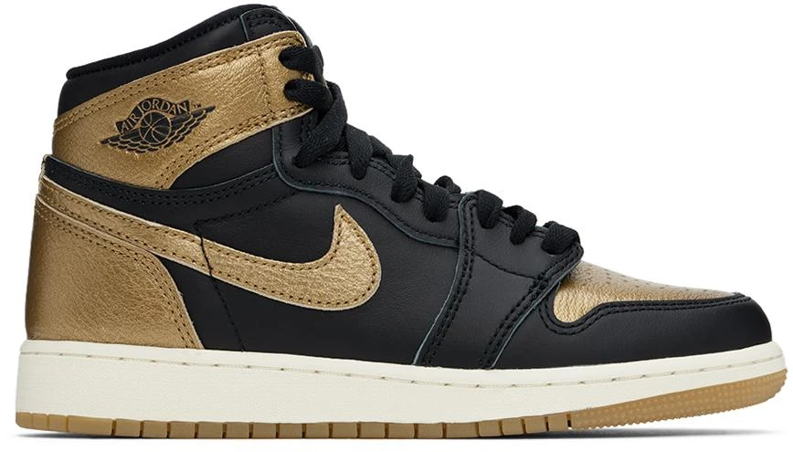 Jordan Big Kids Black & Gold Air Jordan 1 High OG Sneakers 1