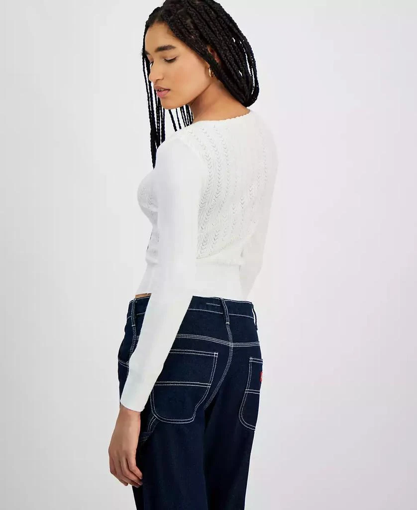 Hooked Up by IOT Juniors' Pointelle V-Neck Long-Sleeve Sweater 4
