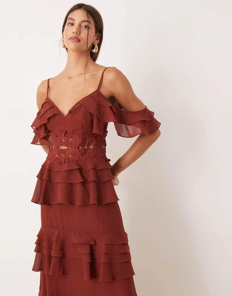 True Decadence V Neck Spaghetti Strap Maxi Dress in burgundy-Red